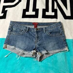 Vtg Seven7 Y2K Low Rise Denim Micro Shorts Frayed Cut Off Faded Jeans Size 30